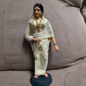 Handcrafted Indian Woman Figurine in Cream Saree